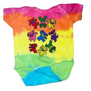 Vintage Liquid Blue Grateful Dead Spiral Dancing Bears Tie Dye Baby 12-18mon